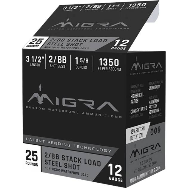 Migra Staxd Shotgun Ammo 12 ga. 3.5 in. 1.58 oz. 2-BB Shot 25 rd.