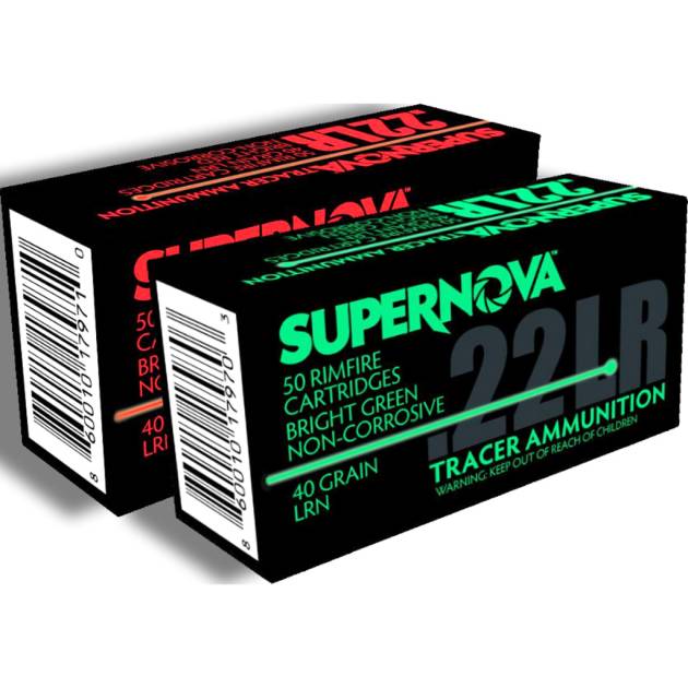 Supernova Tracer Rimfire Ammunition  22 LR 40gr. LRN Green Tracer 50 rd.