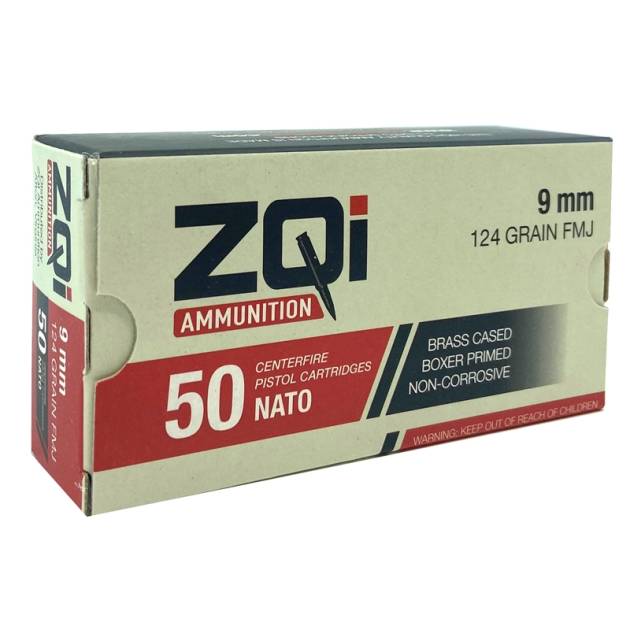 ZQI 9mm NATO Handgun Ammo - 124 Grain | FMJ | 50 Round Box