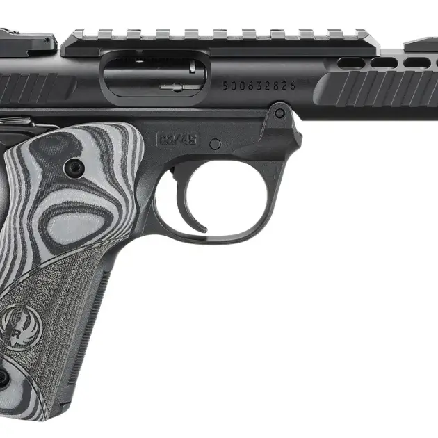 RUGER MRK IV 22/45 LITE 22LR 4.4" NON THREADED BLK ANODIZED, OVERSIZD HOGUE GRIP PLATES 2-10RD MAGS