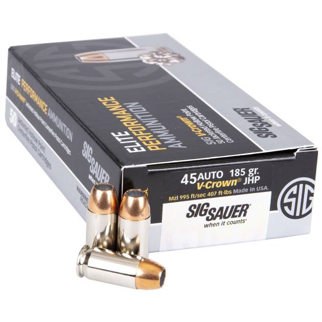 Sig Sauer Elite V-Crown Performance Pistol Ammo 45 ACP 185 gr. JHP 50 rd.