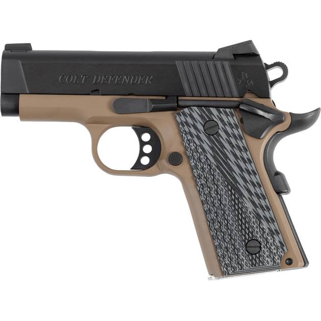 Colt 1911 Defender Pistol 45 ACP 3" FDE / Blued 7 rd.