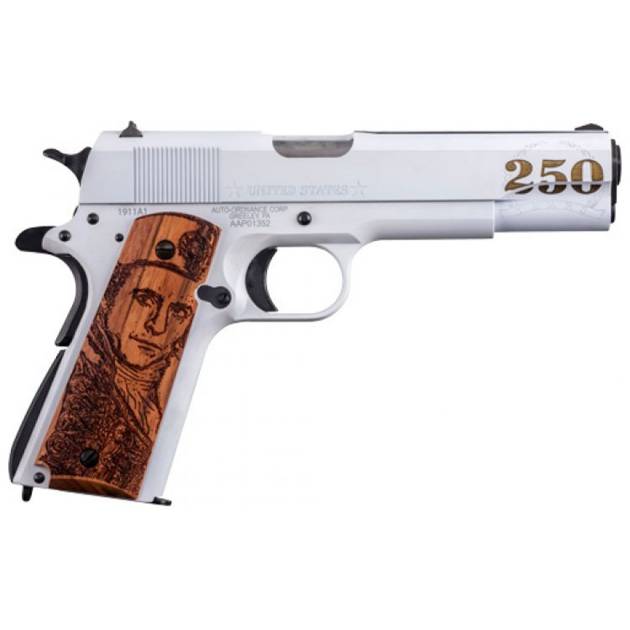 Auto-Ordnance 1911 Navy 250th Pistol 45 ACP 5 in. White/BLK/Gold Engraved Scene 7 rd.