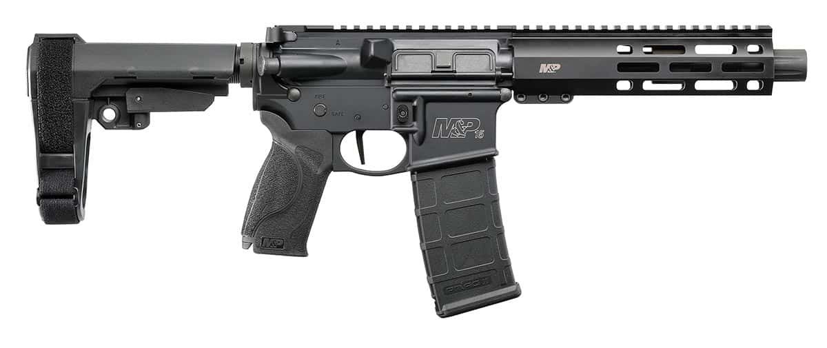 Smith & Wesson M&P15 pistol with 7.5-inch barrel, M-LOK handguard, and adjustable arm brace
