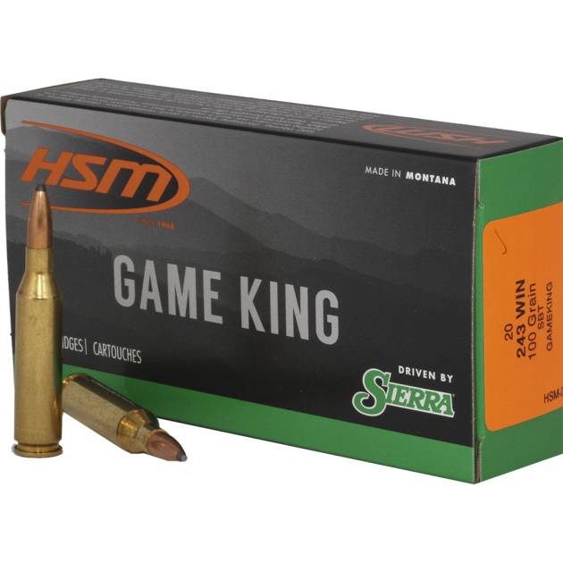 HSM Game King Rifle Ammunition 243 Win. Sierra Spitzer BT 100 gr. 20 rd.