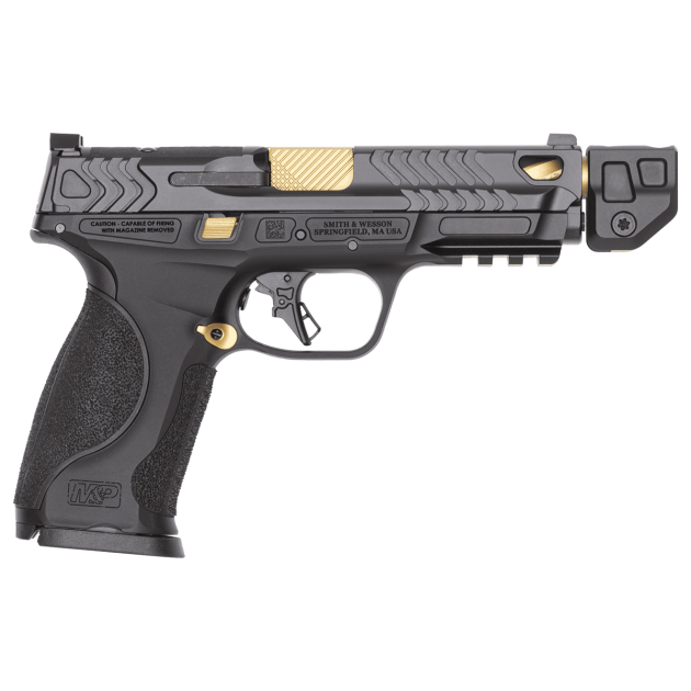 Smith & Wesson M&P9 M2.0 Metal 9mm pistol with black and gold finish