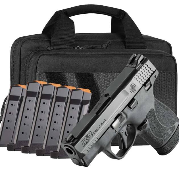 Smith & Wesson M&P9 Shield Plus 9mm pistol with 3.1-inch barrel and Savior Specialist bag