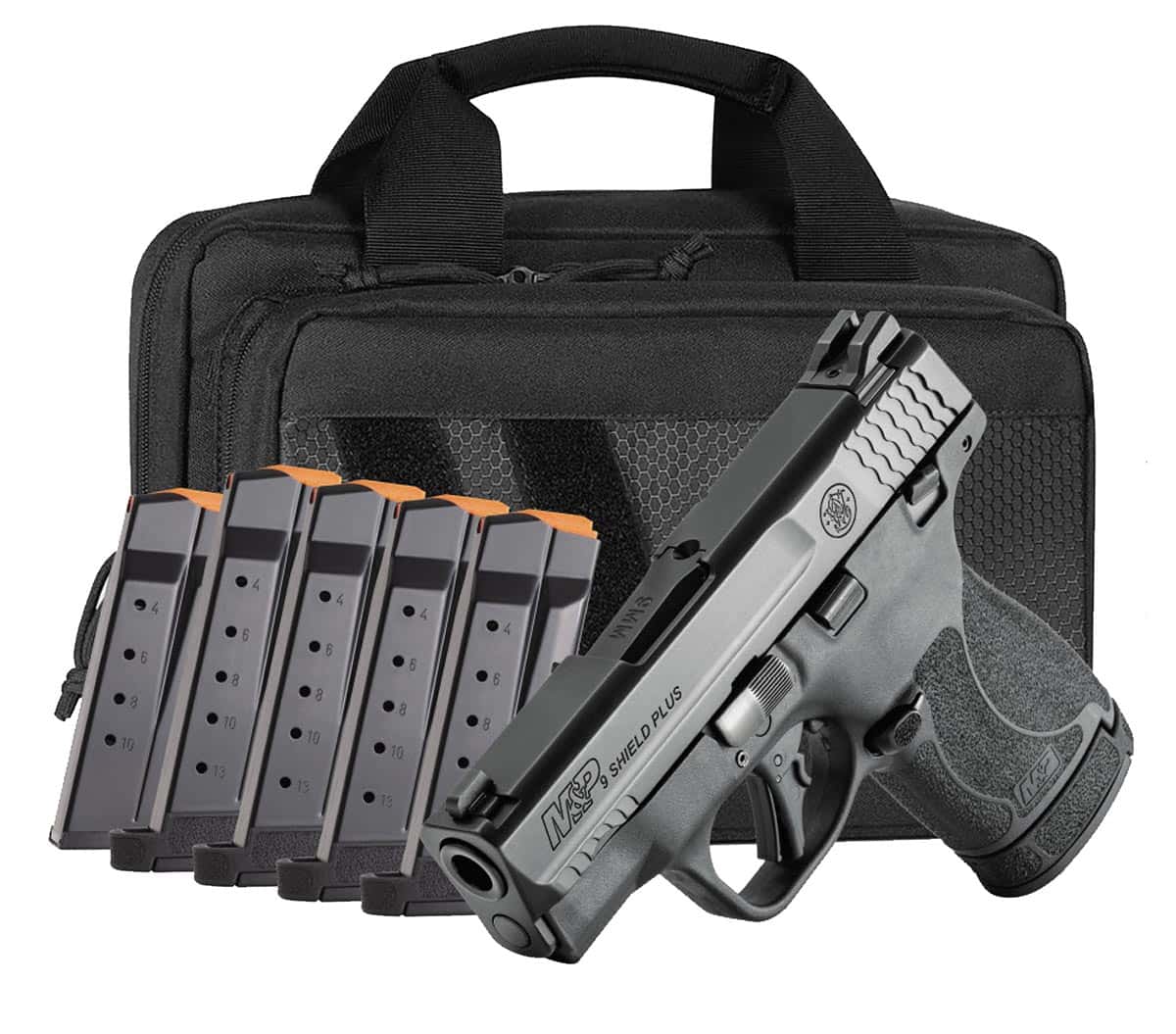 Smith & Wesson M&P9 Shield Plus 9mm pistol with 3.1-inch barrel and Savior Specialist bag
