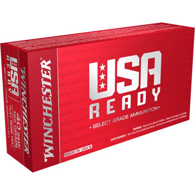 Winchester USA Ready Pistol Ammo 40 S&W 165 gr. FMJ Flat Nose 50 rd.