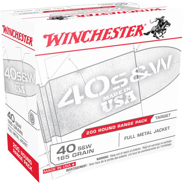Winchester USA Pistol Ammo 40 S&W 165 gr. FMJ 200 rd.