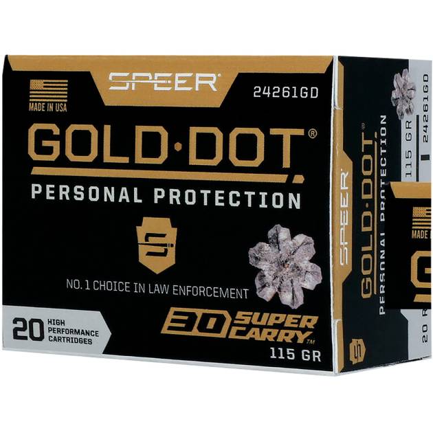 Speer Gold Dot Personal Protection Pistol Ammo 30 Super Carry 115 gr. Gold Dot HP 20 rd.