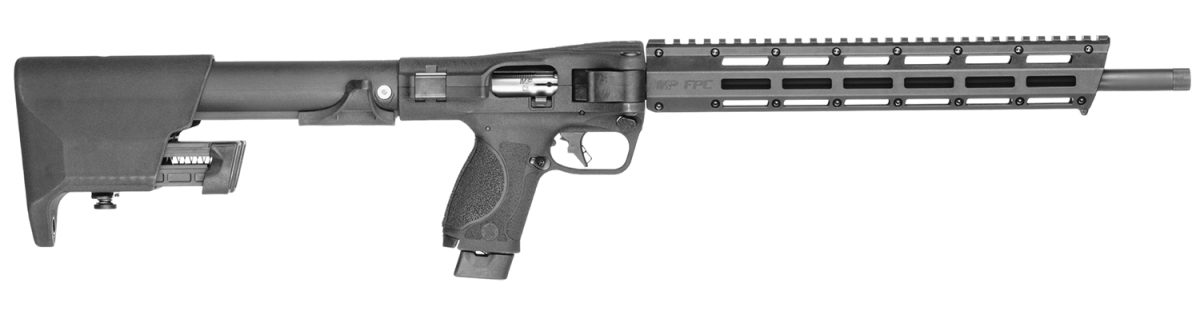 Smith & Wesson M&P FPC .22 LR folding rifle with black finish and M-LOK handguard