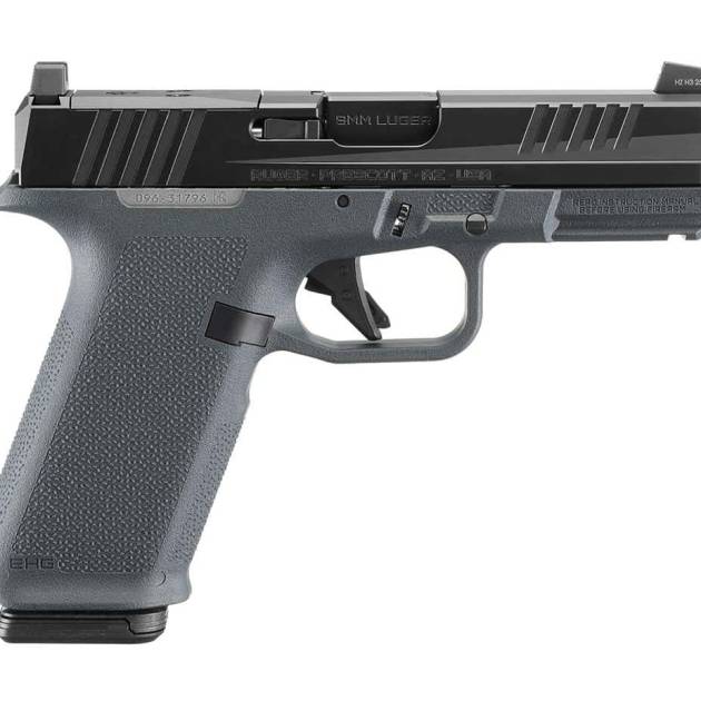 Ruger RXM 9mm pistol with 4-inch barrel, black slide, Stealth Gray frame, and two magazines
