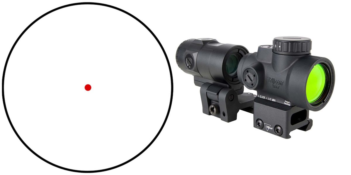 Trijicon MRO SD 1x25mm red dot sight with 3x magnifier and full co-witness mount