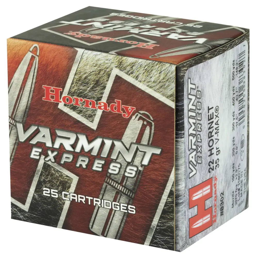 HORNADY VARMINT EXPRESS 22HORNET 35GR V-MAX 25RD BX 250RD CASE - Image 2