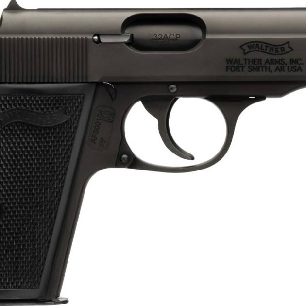 Walther PP .32 ACP black handgun with fixed sights and two 8-round magazines