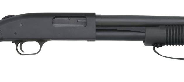 Mossberg 590 Shockwave 12 Gauge pump-action firearm with Raptor grip