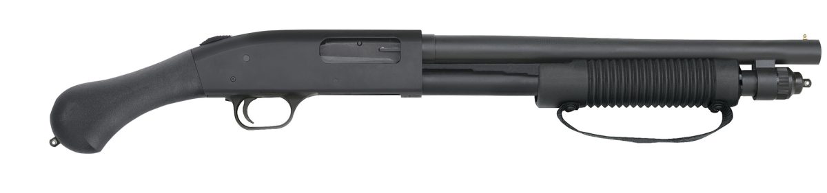 Mossberg 590 Shockwave 12 Gauge pump-action firearm with Raptor grip