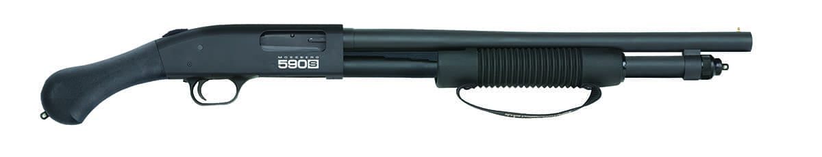 Mossberg 590S Shockwave 12-gauge pump-action shotgun with an 18.5-inch matte blued barrel