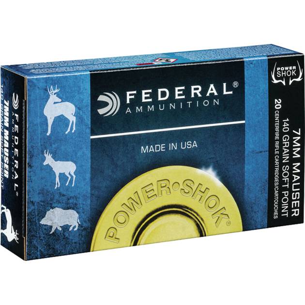Federal Power-Shok Rifle Ammo 7mm Mauser 140 gr. Jacketed Soft Point 20 rd.