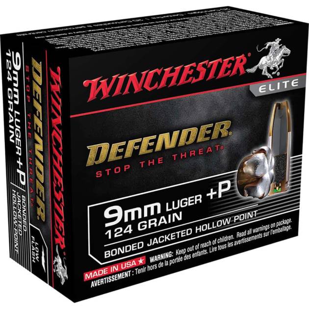 Winchester Defender Pistol Ammo 9mm Luger 124 gr. Bonded Jacket HP 20 rd.
