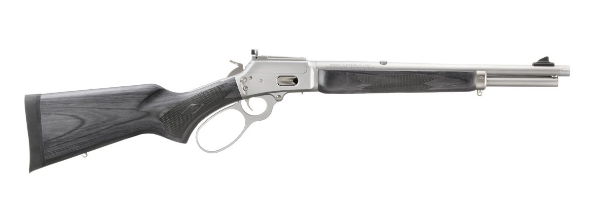 Marlin 1894 Trapper lever-action rifle with 16.1-inch threaded barrel and black laminate stock