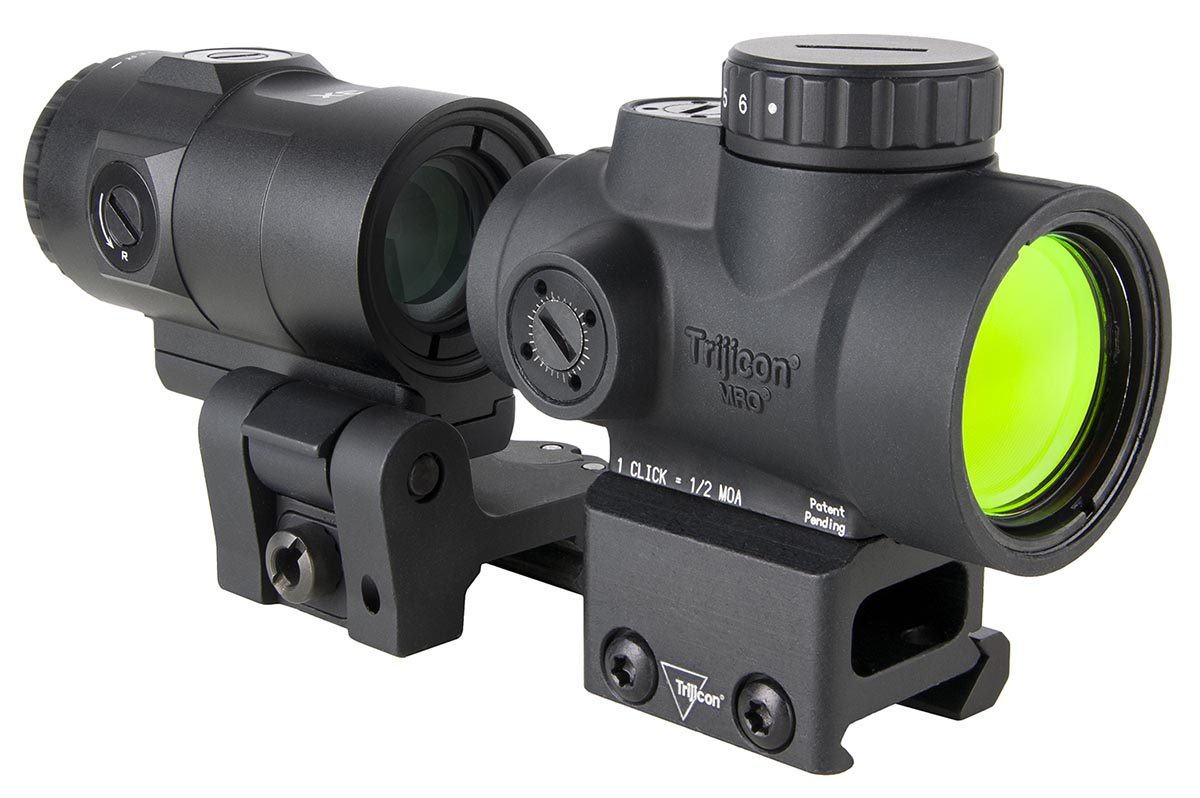 Trijicon MRO SD Patrol 1x red dot with 3x magnifier and full co-witness mount