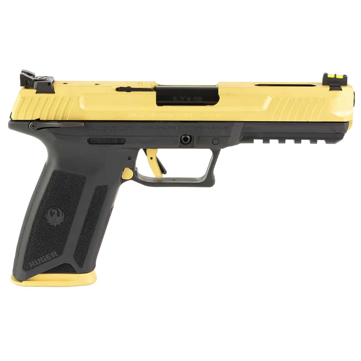 Ruger Ruger-57 5.7x28mm pistol with gold slide and black frame