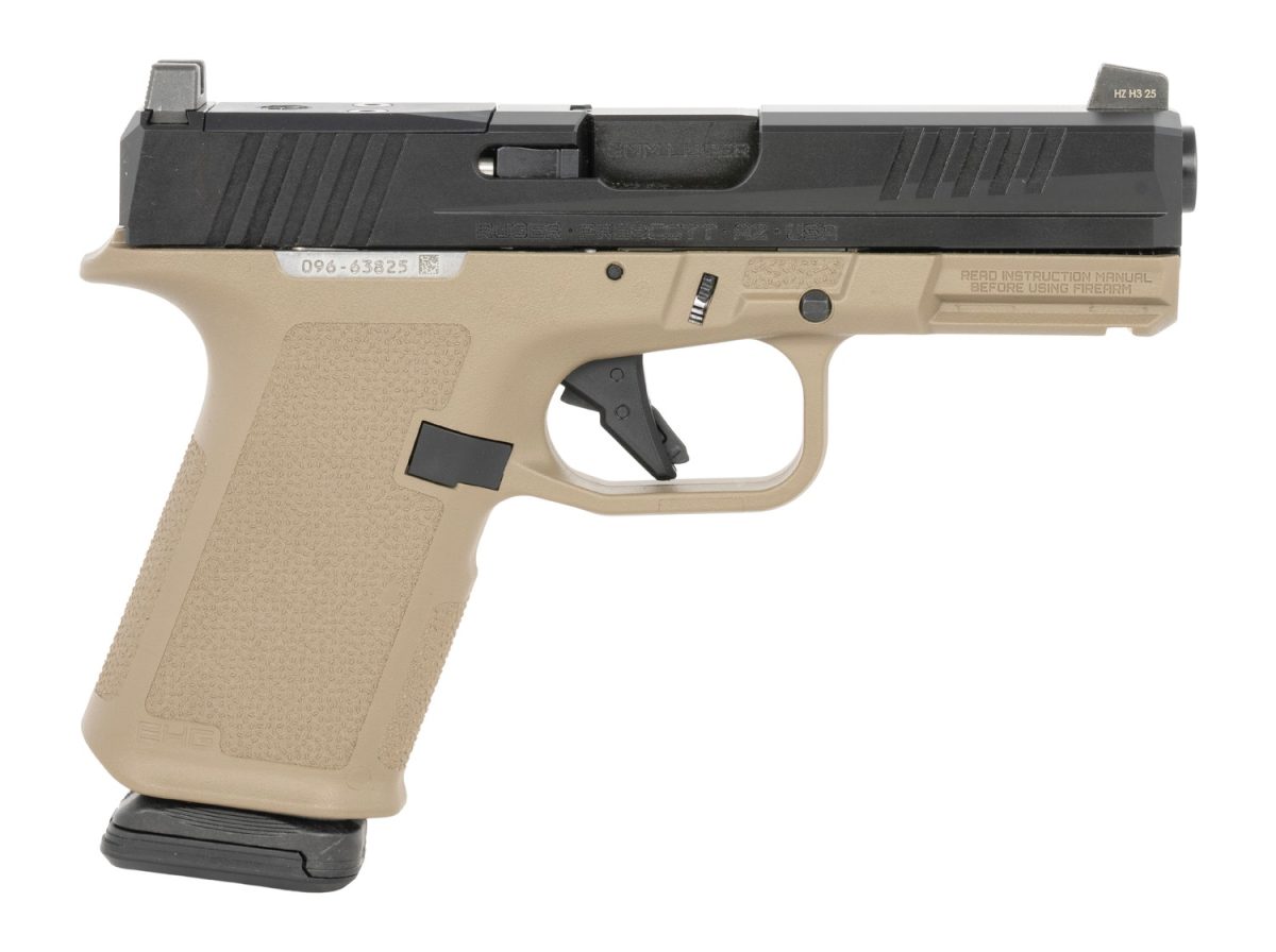Ruger RXM 9mm pistol with black slide and Flat Dark Earth Magpul grip