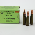 TelaAmmo 7.62x39mm Ammunition TELA76239124 124 Grain Steel Cased Full Metal Jacket 20 Rounds
