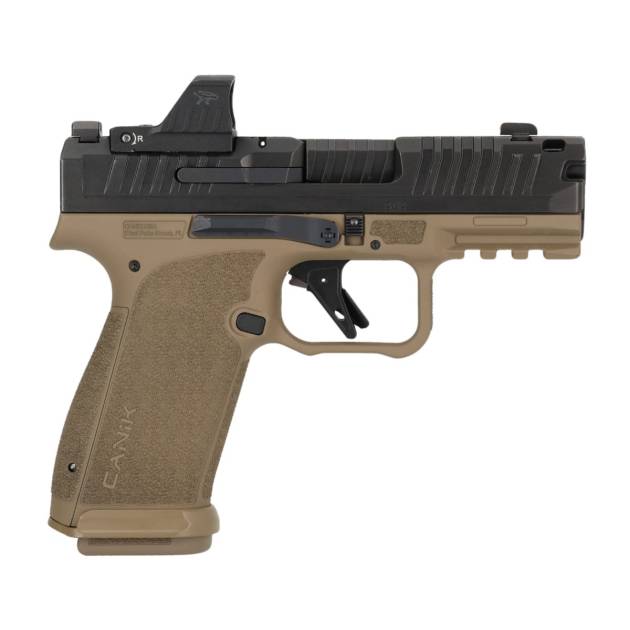 Canik METE MC9 Prime 9mm Black and Flat Dark Earth pistol with MeCanik MO1 optic