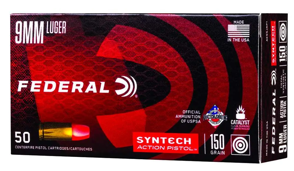 FEDERAL 9MM LUGER 150GR SYNTECH ACTION PISTOL TSJ FLAT NOSE 50 RD/BX 10 BX/CS