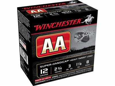 Winchester 12 Gauge AA Ammunition Super Handicap Heavy Target Load AAHA128 2-3/4" 1-1/8oz 8 Shot 250 rounds