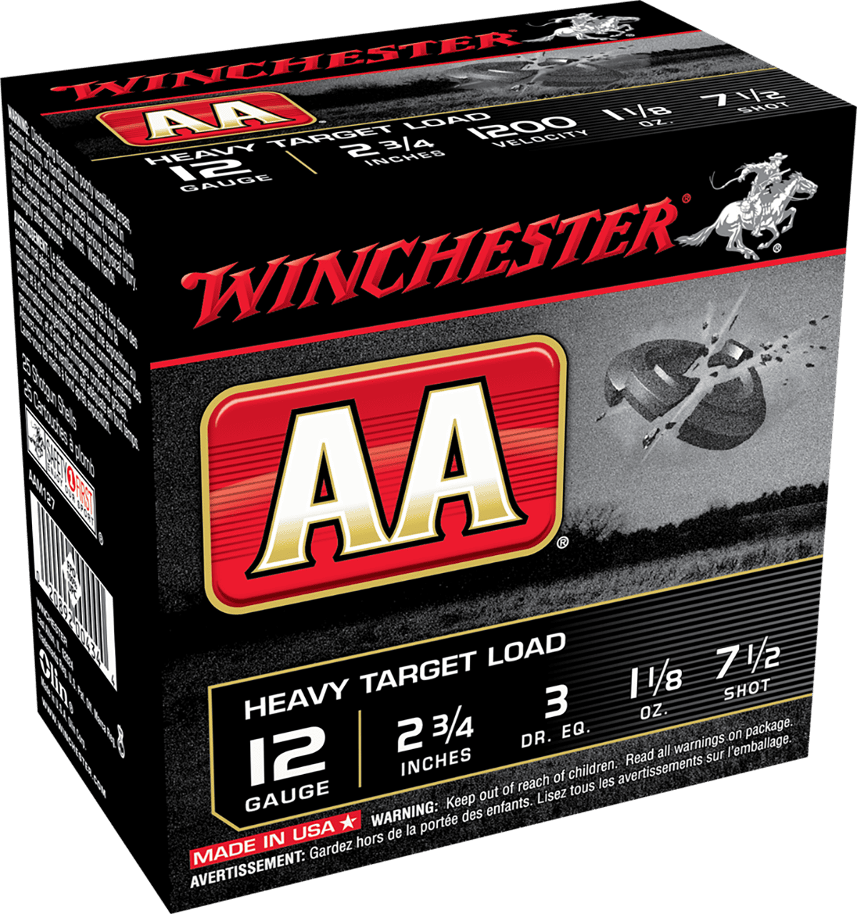 Winchester 12 Gauge Ammunition AAM127 Heavy Target Load 2-3/4" #7.5 Shot 1-1/8oz 1200fps CASE 250 rounds