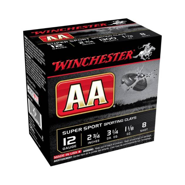Winchester 12 Gauge Ammunition AASC128 Sporting Clays 2-3/4" #8 1300fps 1-1/8oz CASE 250 rounds