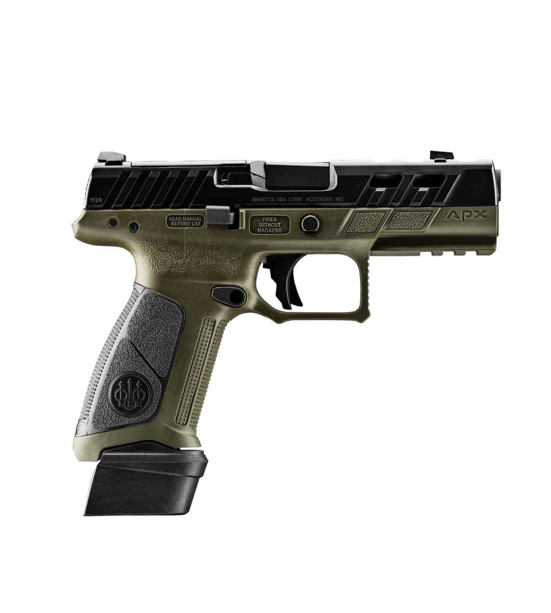Beretta APX A1 Ported 9mm pistol with 4.25-inch barrel in olive drab green