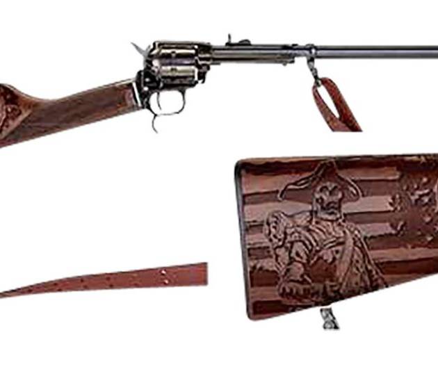 Heritage Manufacturing Rancher Carbine BR226B16HSWB15 .22LR 6 Rounds 16" Blued/Independence Day Engraved Walnut Stock w/ Leather Sling