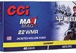 CCI 22 WMR Maxi-Mag Ammunition Meat Eater 40 Grain Jacketed Hollow Point 200 Rounds