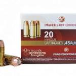 DRT 45 Auto Ammunition Terminal Shock 150 Grain Jacketed Hollow Point 20 rounds