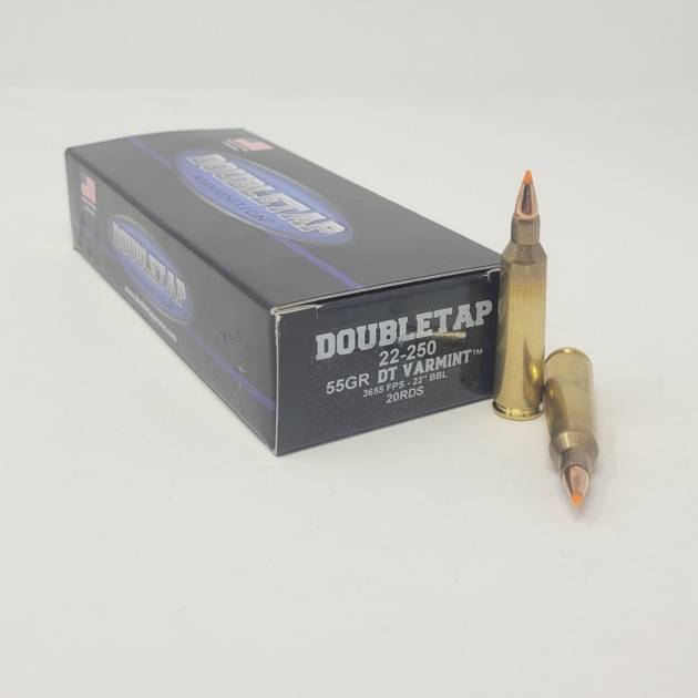 DoubleTap 22-250 Ammunition 2225055BK 55 Grain Varmint Ballistic Tip 20 Rounds