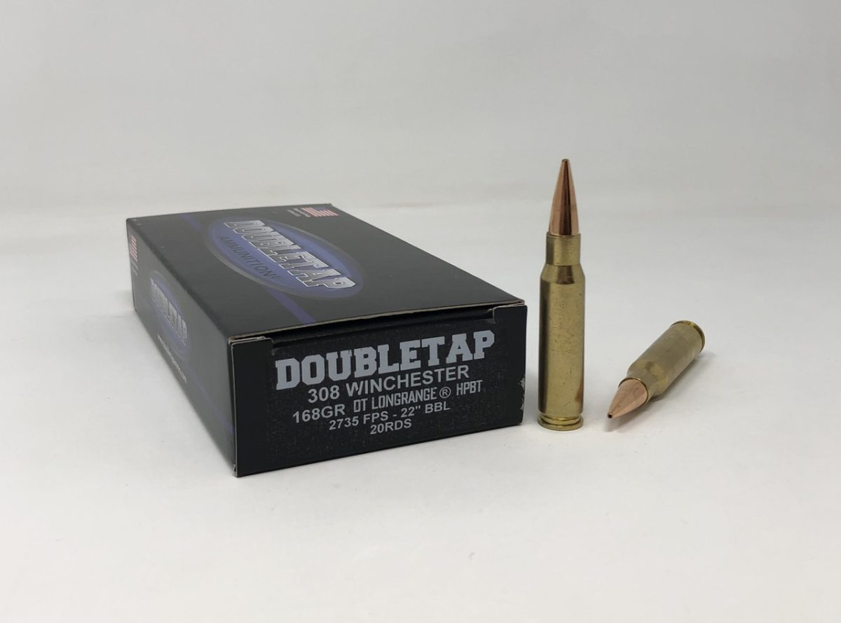 Double Tap 308 Winchester Ammunition 308W168HP 168 Grain Long Range Hollow Point Boat Tail 20 Rounds