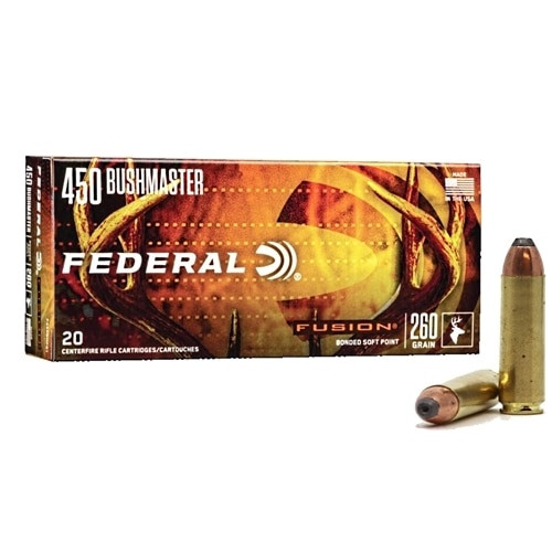 Federal 450 Bushmaster Ammunition Fusion F450BMFS1 260 Grain Fusion Soft Point 20 Rounds