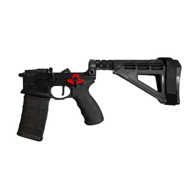 Franklin Armory Salus multi-caliber AR-15 lower in black with SBM4 brace