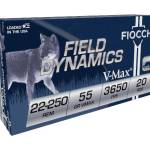 Fiocchi 22-250 Remington Extrema Ammunition FI22250HVD 55 Grain V-MAX 20 rounds
