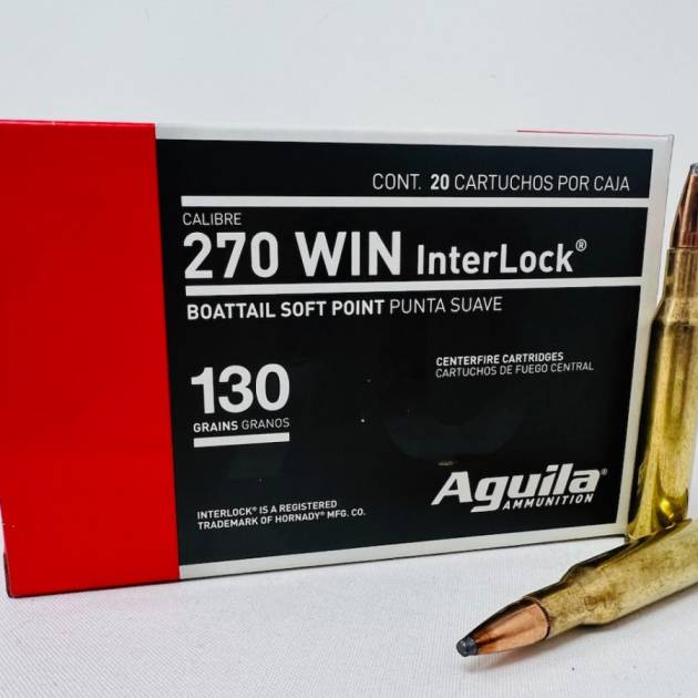 Aguila 270 Winchester Ammunition 8053AG 130 Grain Interlock Boat Tail Soft Point 20 Rounds