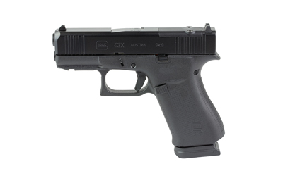 Glock 43X MOS 9mm black pistol with fixed sights and accessory rail