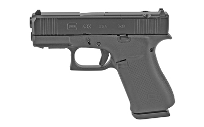 Glock 43X MOS 9mm pistol with optic-ready serrated slide and polymer frame