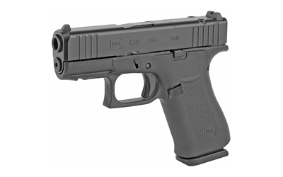Glock 43X MOS 9mm pistol with optic-ready serrated slide and polymer frame