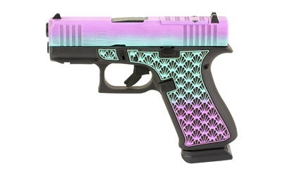 Glock 43X 9mm pistol with 3.41-inch barrel and Island Bug Cerakote finish