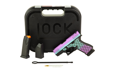 Glock 43X 9mm pistol with 3.41-inch barrel and Island Bug Cerakote finish